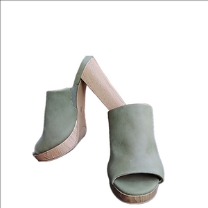 Chinese Laundry Boho Green Healed Slide-On Mules Size 5.5 Festival Chic